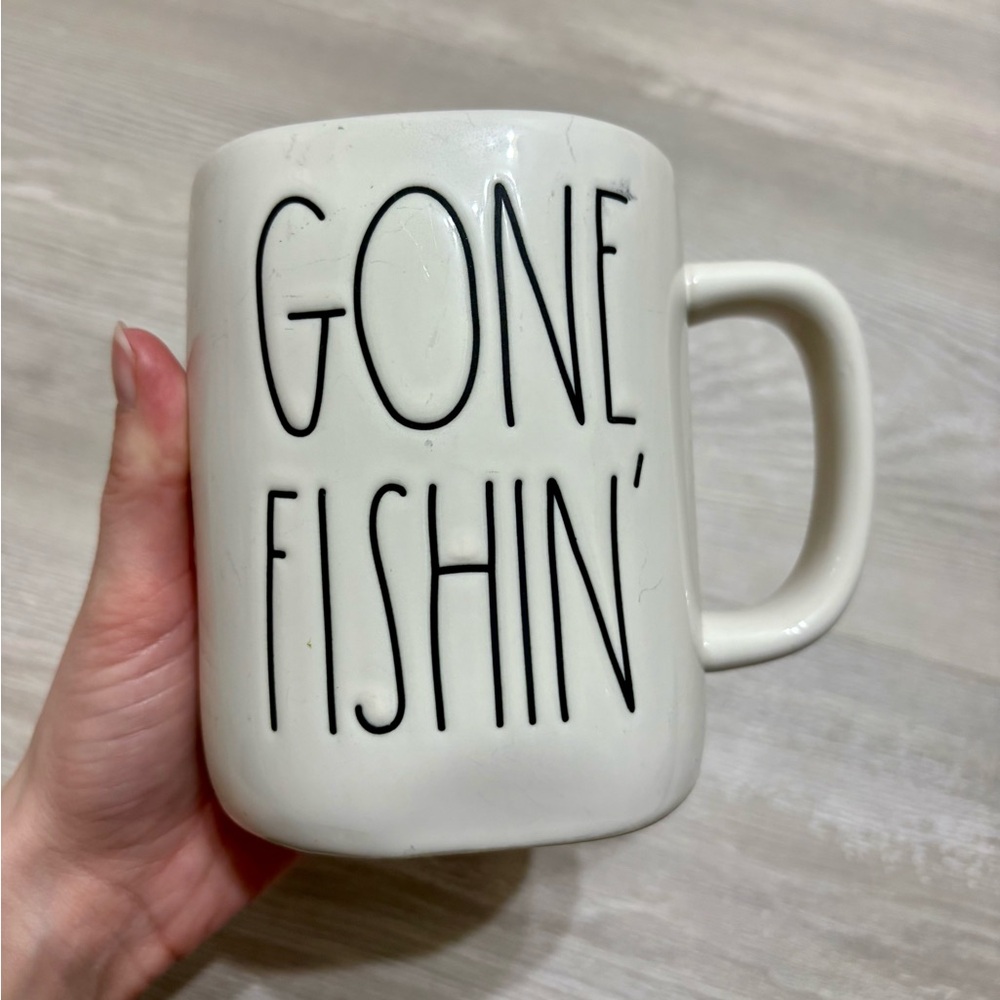 Rae Dunn “ Gone Fishin’ ” Ceramic Mug | Farmhouse Cabin Lake Life Coffee Cup